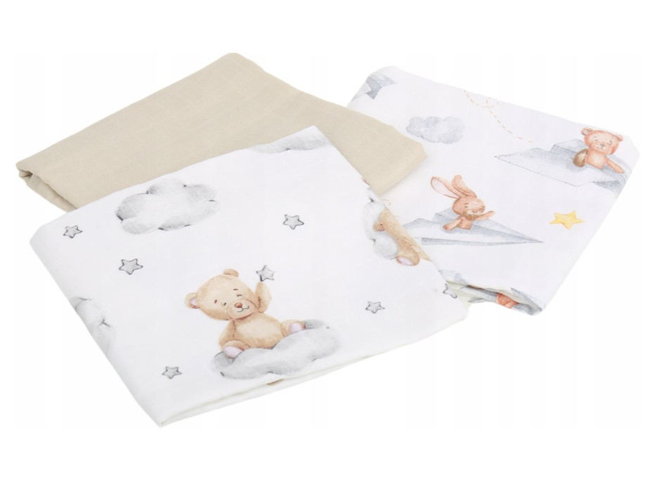 Detské mušelínové plienky BABYMAM PREMIUM 60x75 cm - súprava 3 ks - V oblakoch