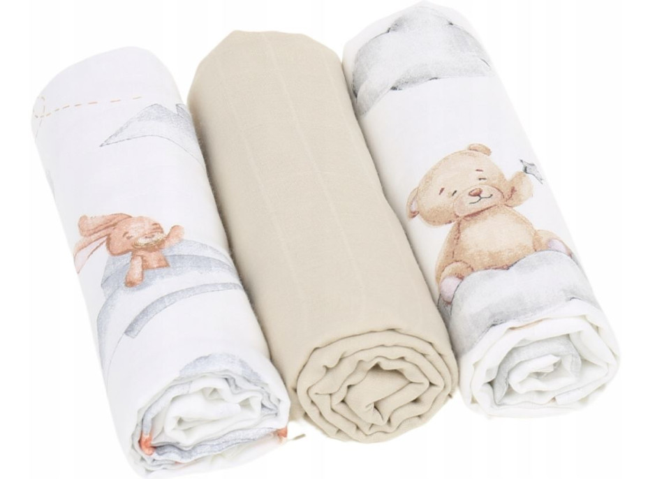 Detské mušelínové plienky BABYMAM PREMIUM 60x75 cm - súprava 3 ks - V oblakoch