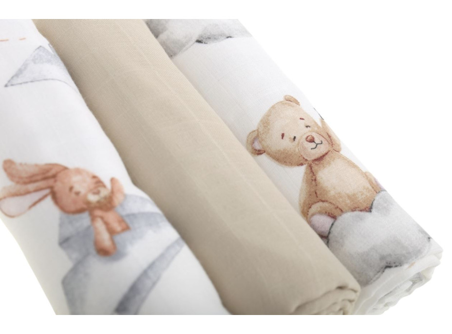 Detské mušelínové plienky BABYMAM PREMIUM 60x75 cm - súprava 3 ks - V oblakoch