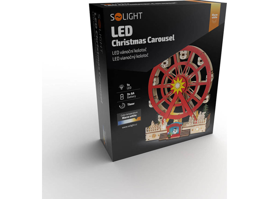 Solight LED vianočný kolotoč, otáčajúci sa, 7x LED, 30cm, 2x AA