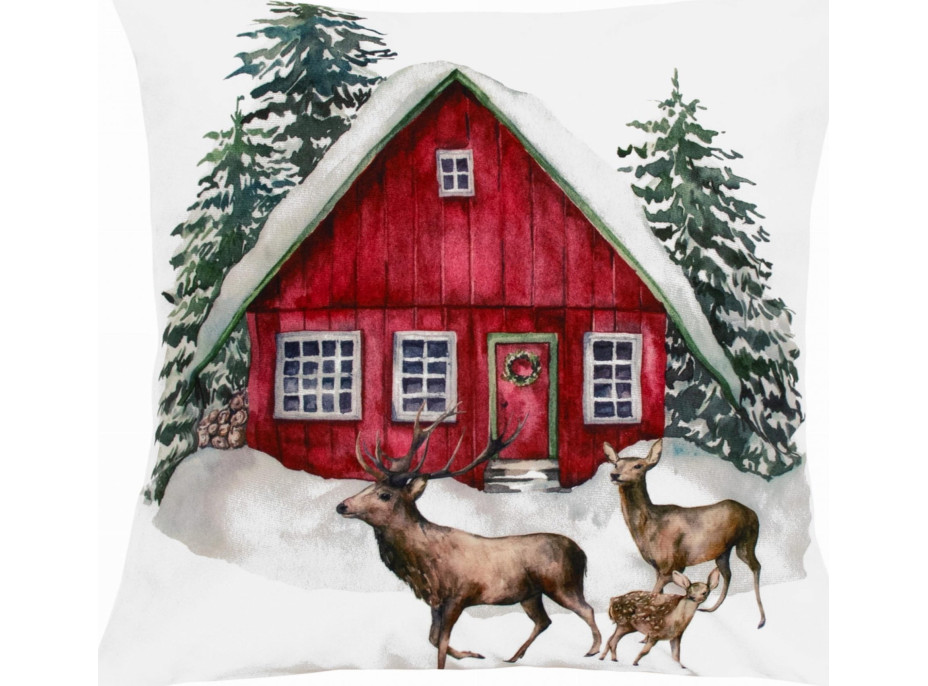 Obliečka na vankúš NORDIC Velvet 45x45 cm - Červený domček