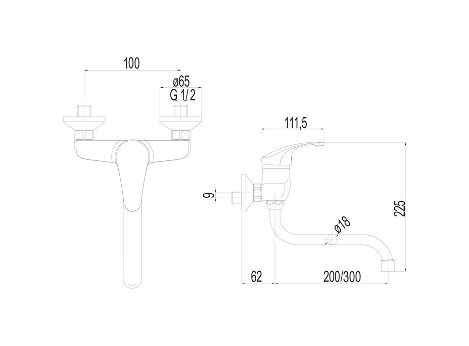 Drezová nástenná batéria, Sonáta, s ramienkom rúrkovým ø 18 mm - 300 mm, chróm