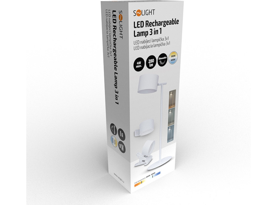 Solight LED nabíjacia lampička 3v1, 280lm, zmena CCT, stmievanie, biela