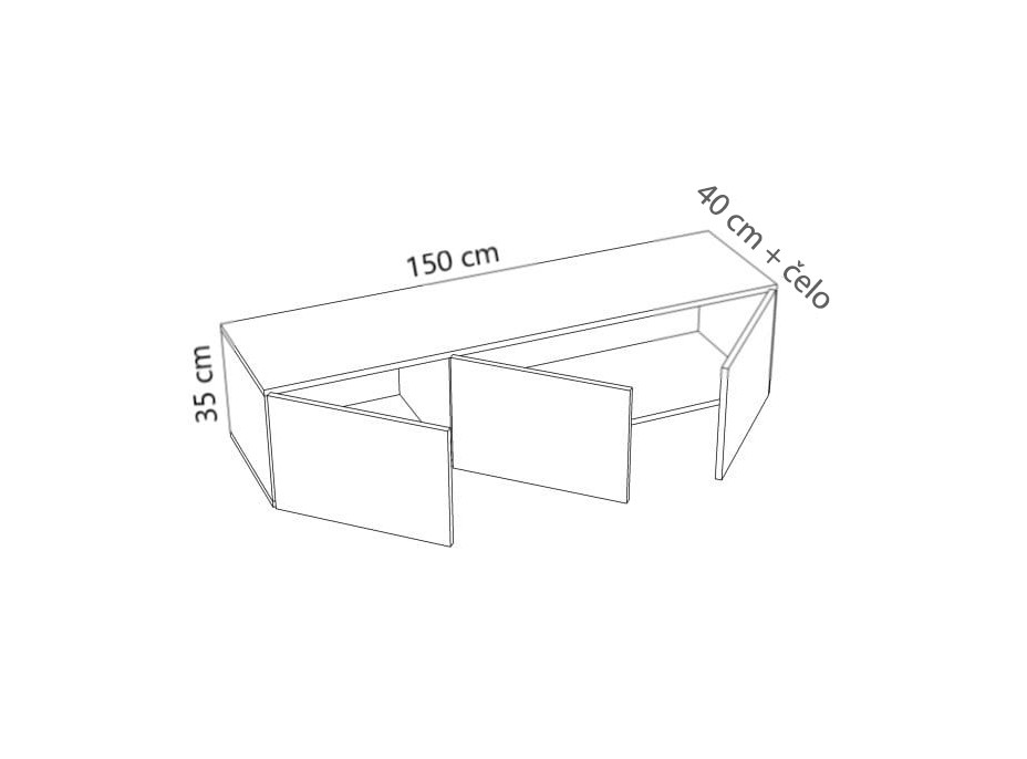 Televízny stolík MODERN - 150x40x35 cm - s madlami a nohami - dub craft zlatý