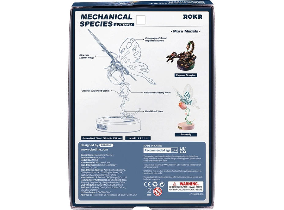 RoboTime 3D mechanická skladačka Modrý motýľ