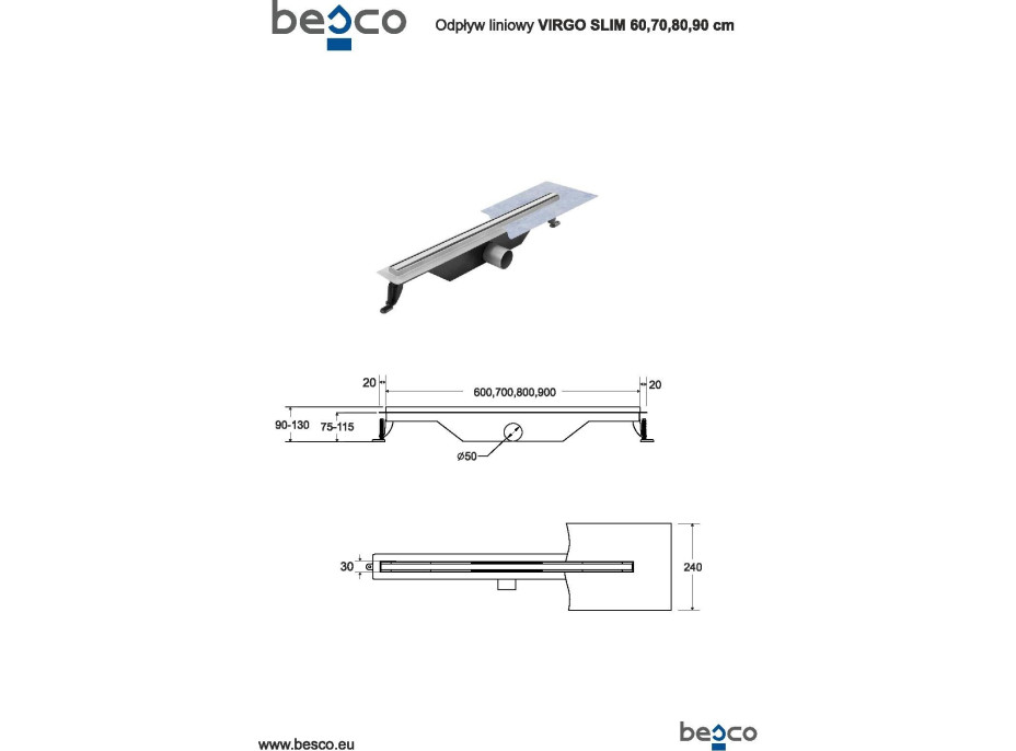 Odtokový žľab VIRGO SLIM 60 cm