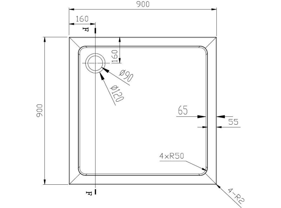 Sprchovací kút SMART RANDA 90x90 cm s vaničkou, číre bezpečnostné sklo