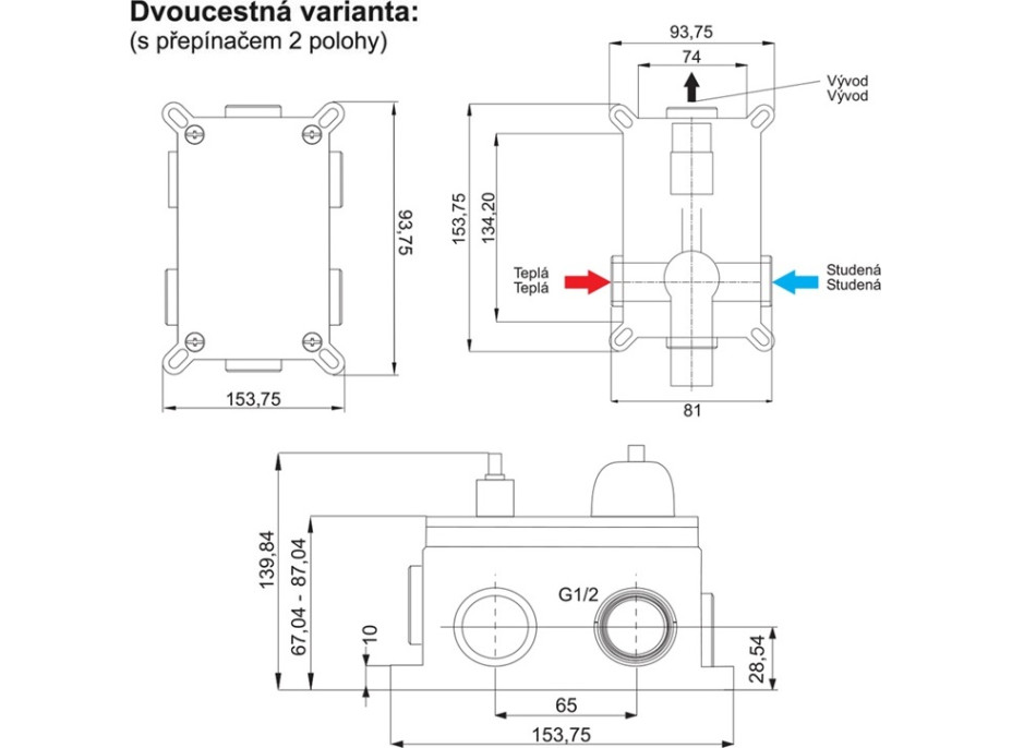 Sprchová podomietková batéria s prepínačom, Zuna, Mbox, kryt, chróm