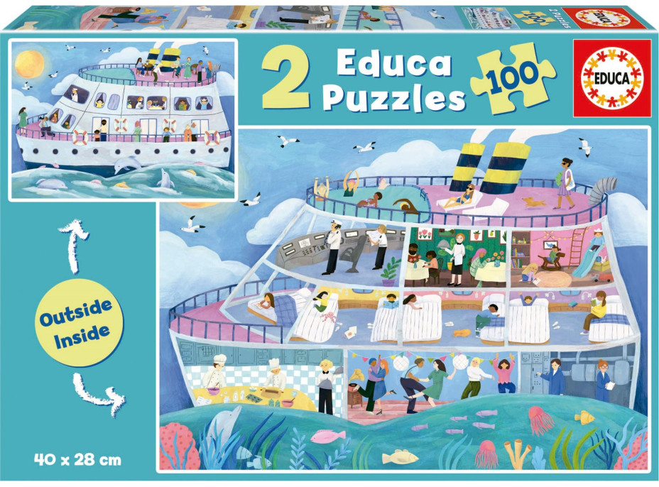 EDUCA Puzzle Outside,Inside Výletná loď 2x100 dielikov