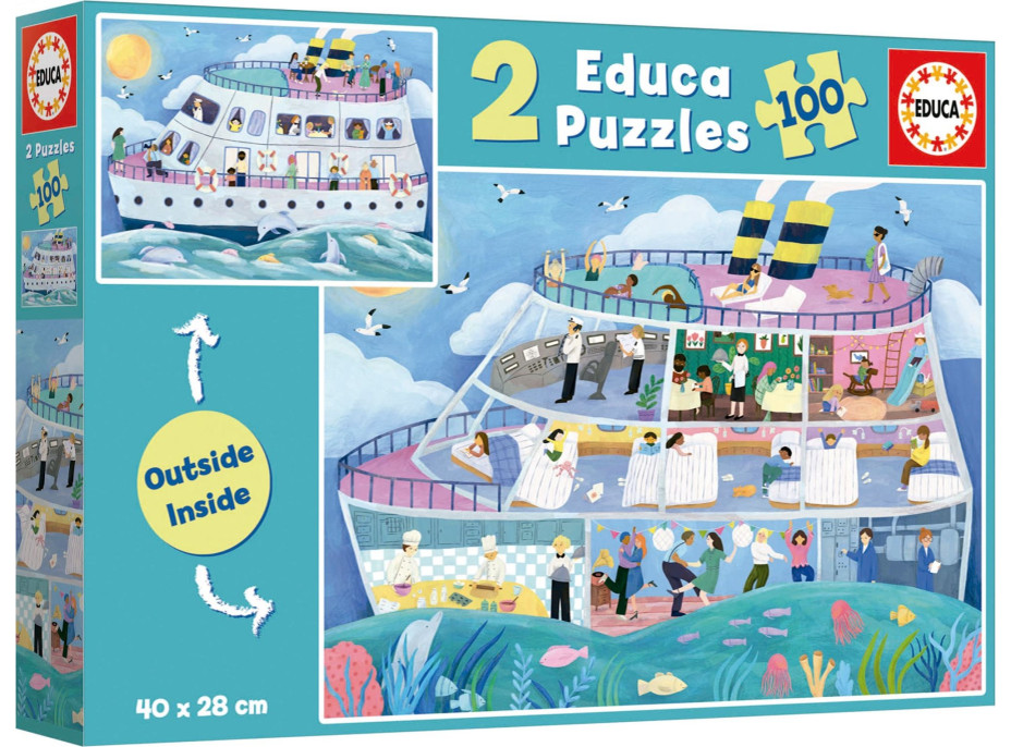 EDUCA Puzzle Outside,Inside Výletná loď 2x100 dielikov