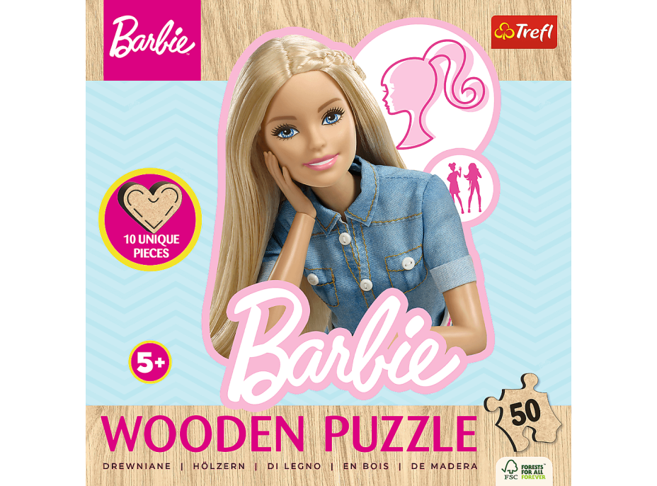 TREFL Drevené obrysové puzzle Barbie 50 dielikov