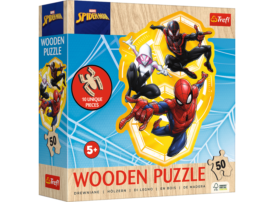 TREFL Drevené obrysové puzzle Spiderman: Pripravený do akcie 50 dielikov