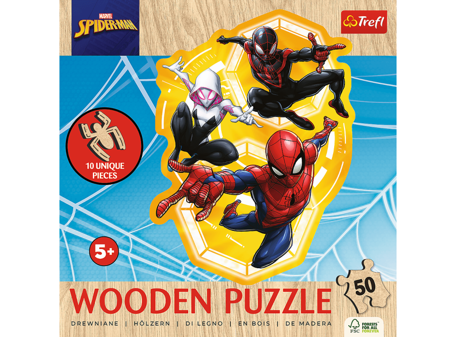 TREFL Drevené obrysové puzzle Spiderman: Pripravený do akcie 50 dielikov