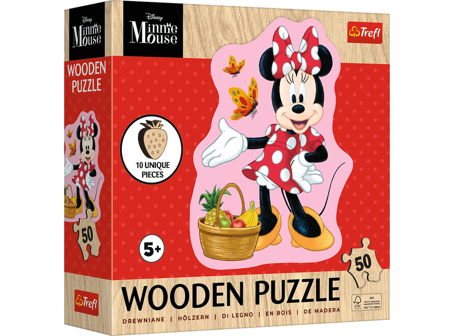 TREFL Drevené obrysové puzzle Šťastná Minnie 50 dielikov