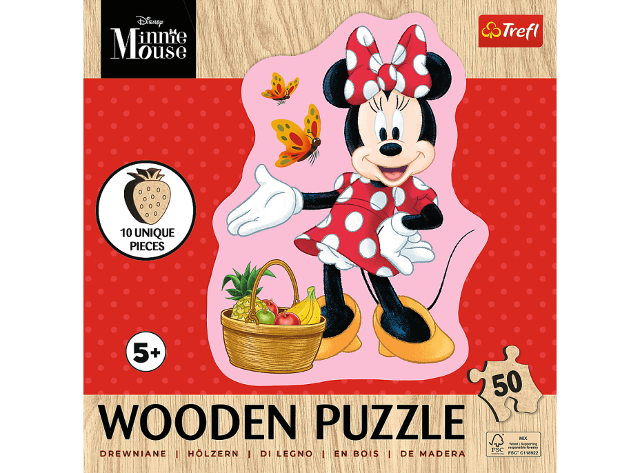 TREFL Drevené obrysové puzzle Šťastná Minnie 50 dielikov