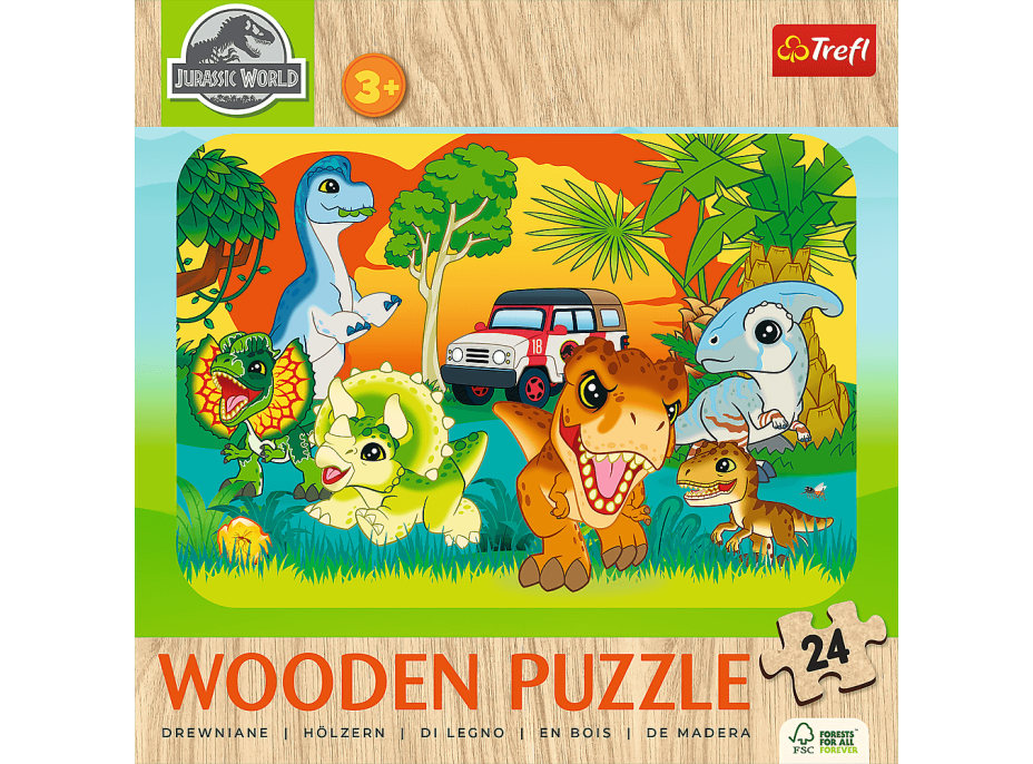 TREFL Drevené puzzle Jurský svet: Zoznám sa s dinosaurami 24 dielikov