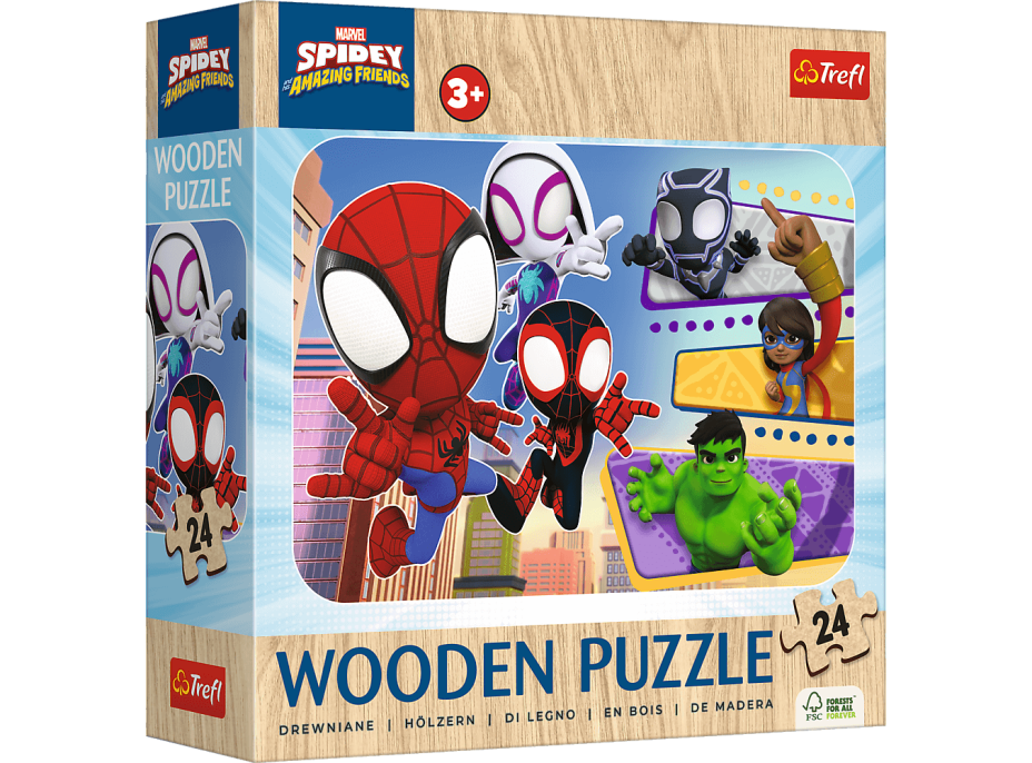 TREFL Drevené puzzle Spidey a jeho úžasní priatelia 24 dielikov