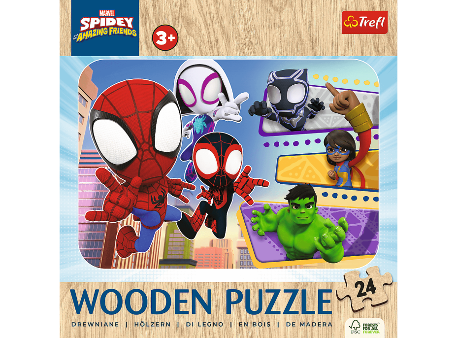 TREFL Drevené puzzle Spidey a jeho úžasní priatelia 24 dielikov