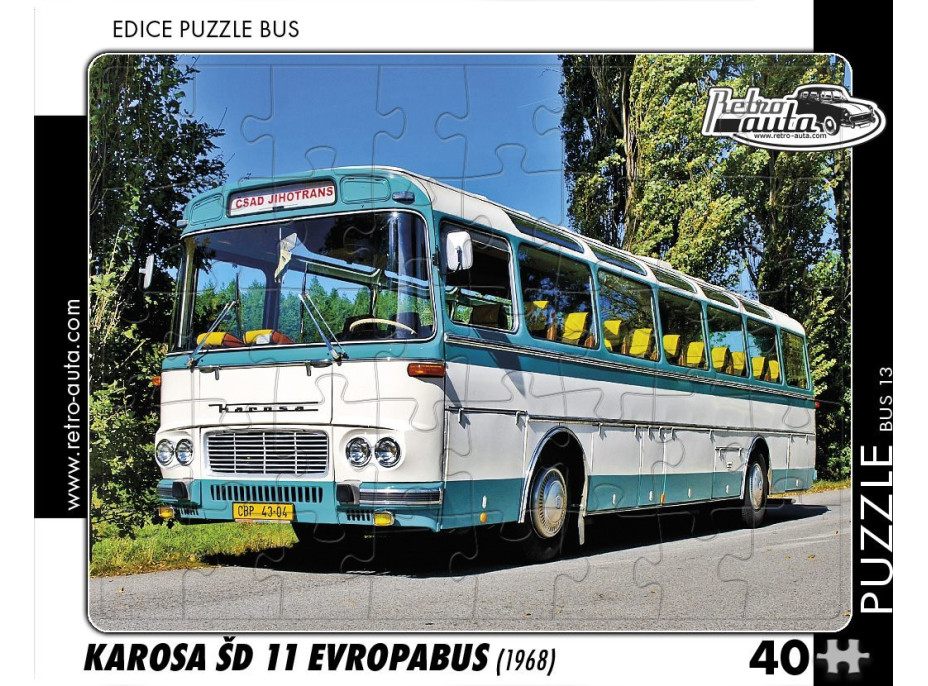 RETRO-AUTA Puzzle BUS č.13 Karosa ŠD 11 Európabus (1968) 40 dielikov