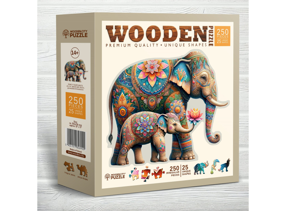 WOODEN CITY Drevené puzzle Módne slony 250 dielikov