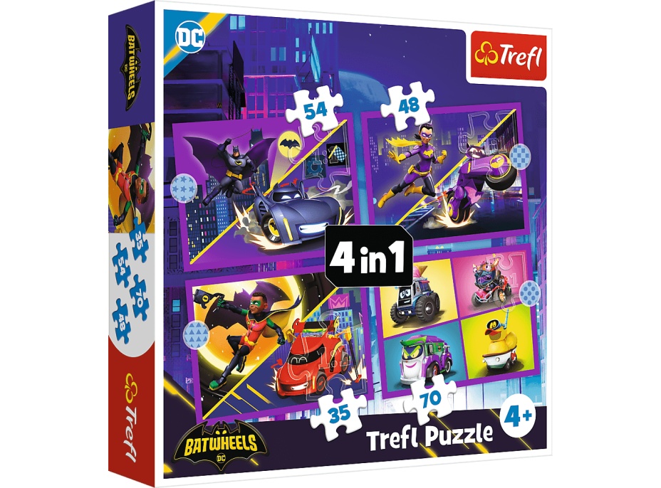 TREFL Puzzle Batwheels: Zoznámte sa 4v1 (35,48,54,70 dielikov)