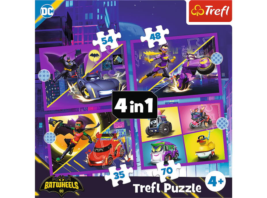 TREFL Puzzle Batwheels: Zoznámte sa 4v1 (35,48,54,70 dielikov)