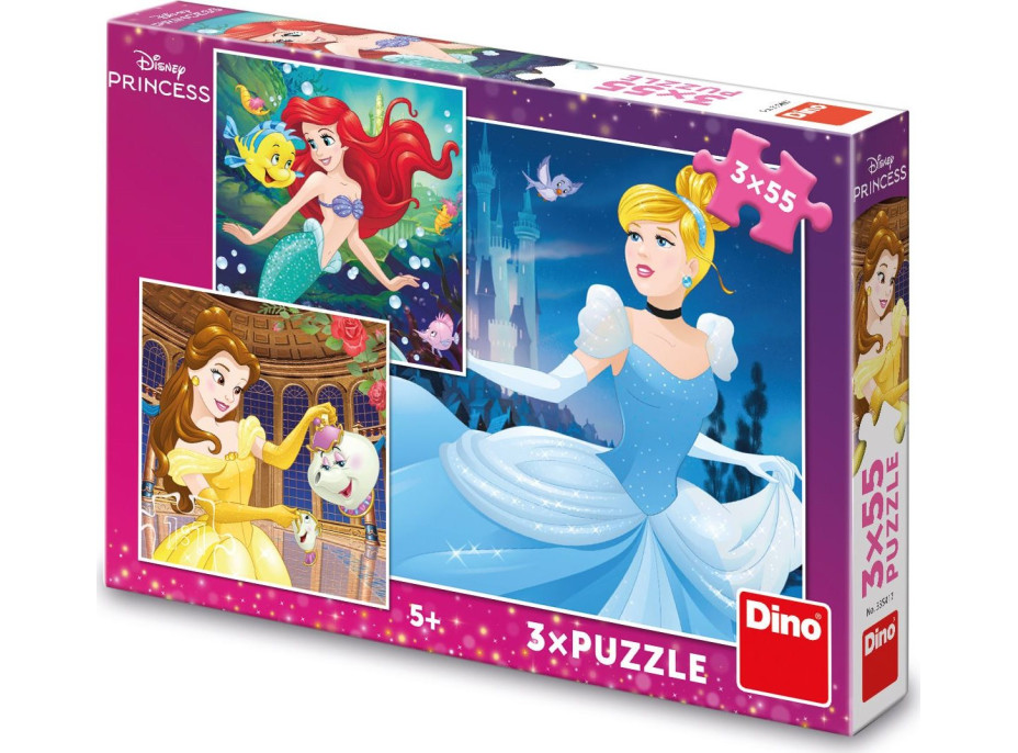 DINO Puzzle Disney princeznej: Popoluška, Ariel a Bella 3x55 dielikov