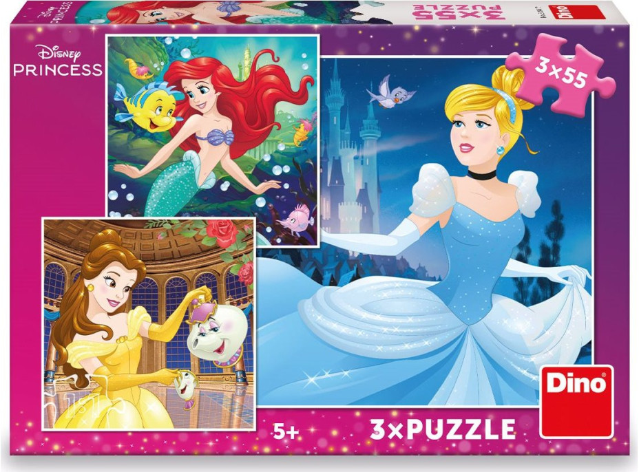 DINO Puzzle Disney princeznej: Popoluška, Ariel a Bella 3x55 dielikov