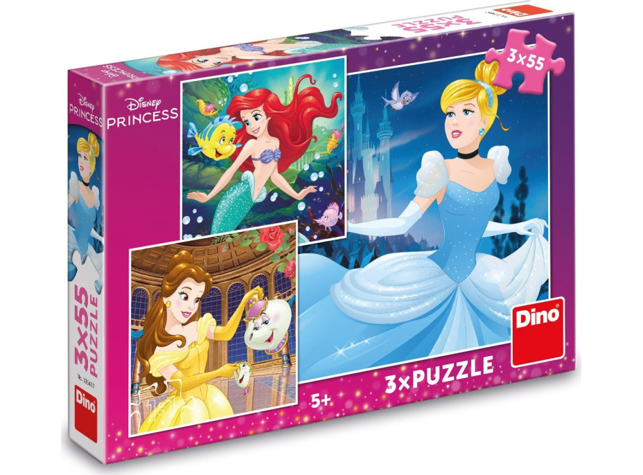 DINO Puzzle Disney princeznej: Popoluška, Ariel a Bella 3x55 dielikov