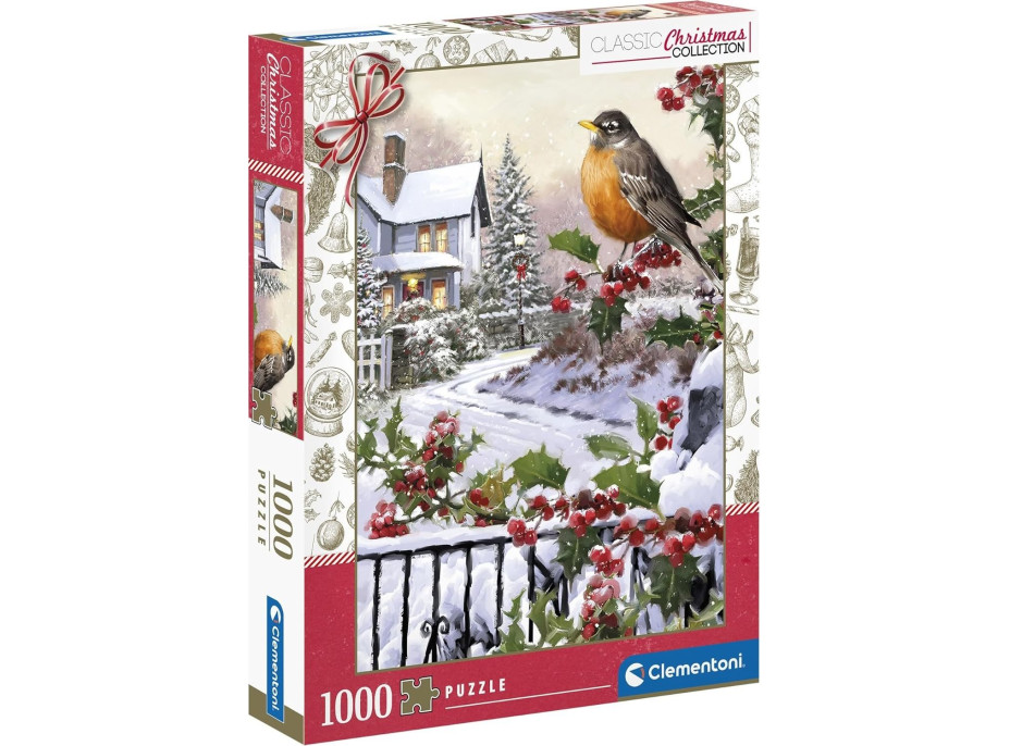 CLEMENTONI Puzzle Vianočná kolekcia: Vtáčik s cesmínou 1000 dielikov