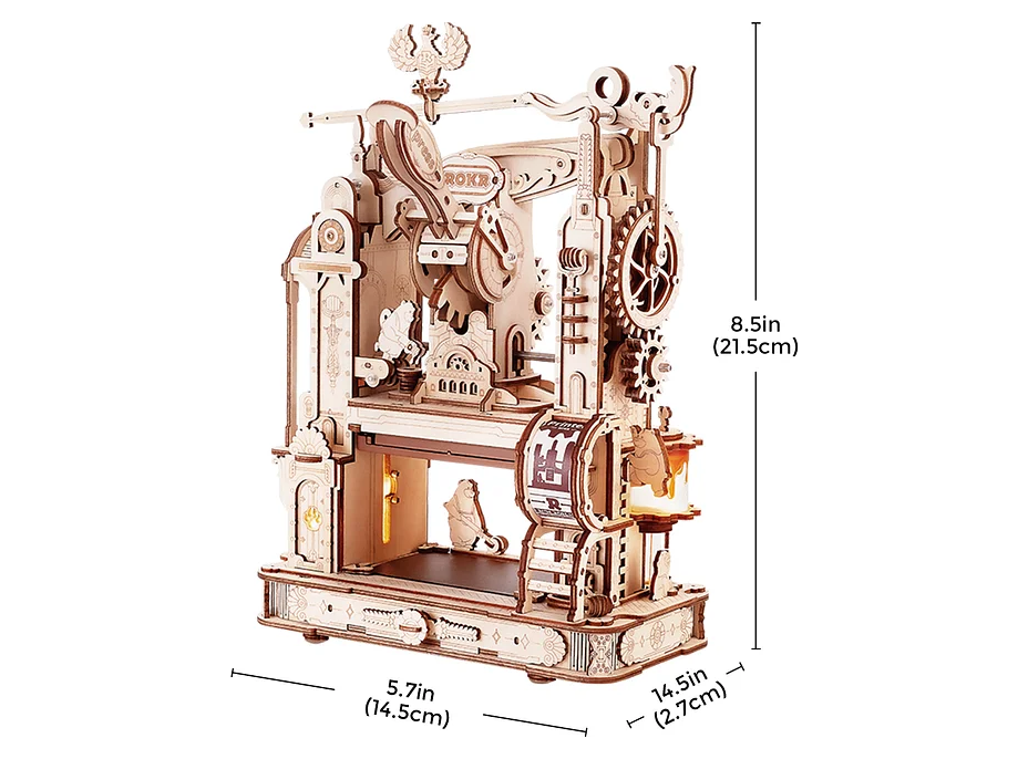 ROBOTIME Roker Svietiace 3D drevené puzzle Klasický tlačiarenský stroj 303 dielikov