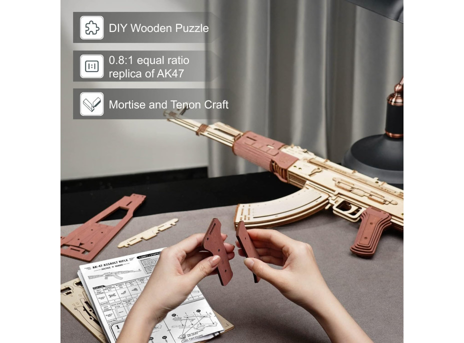 ROBOTIME Roker 3D drevené puzzle AK-47 Assault Rifle 315 dielikov