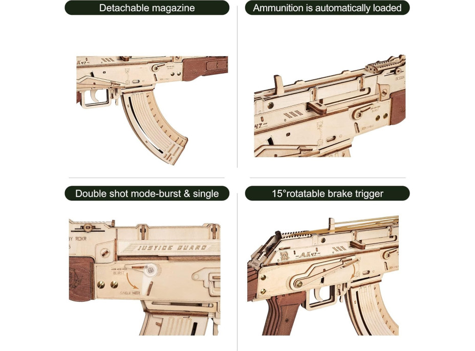 ROBOTIME Roker 3D drevené puzzle AK-47 Assault Rifle 315 dielikov