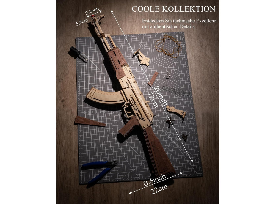 ROBOTIME Roker 3D drevené puzzle AK-47 Assault Rifle 315 dielikov