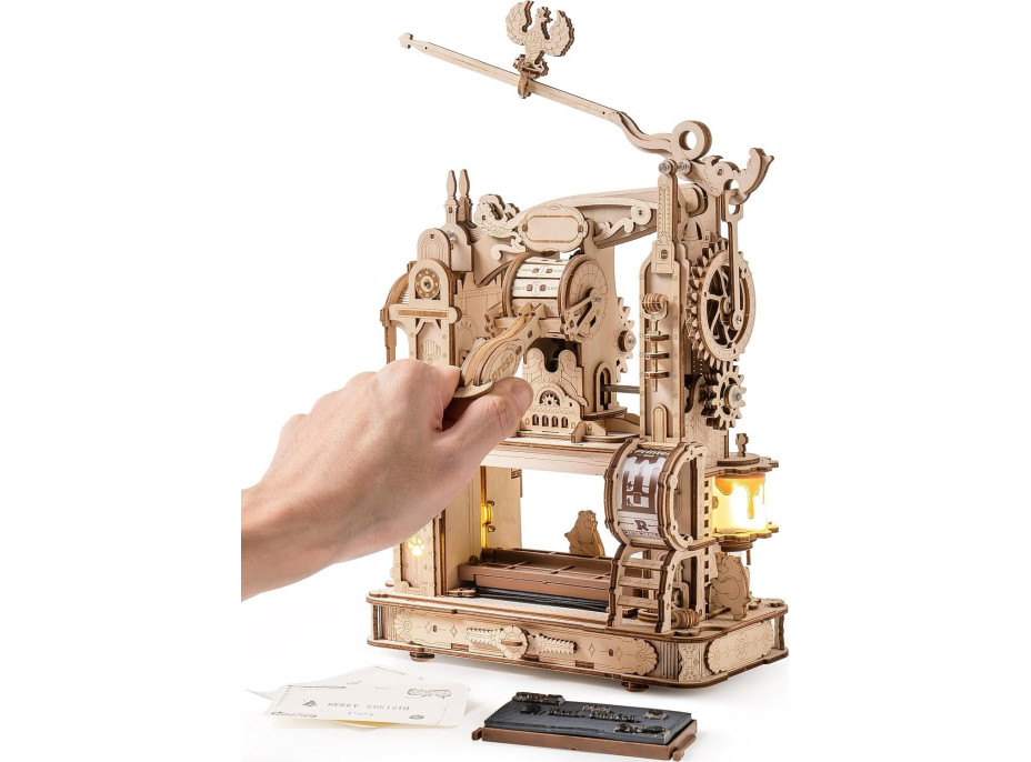 ROBOTIME Roker Svietiace 3D drevené puzzle Klasický tlačiarenský stroj 303 dielikov