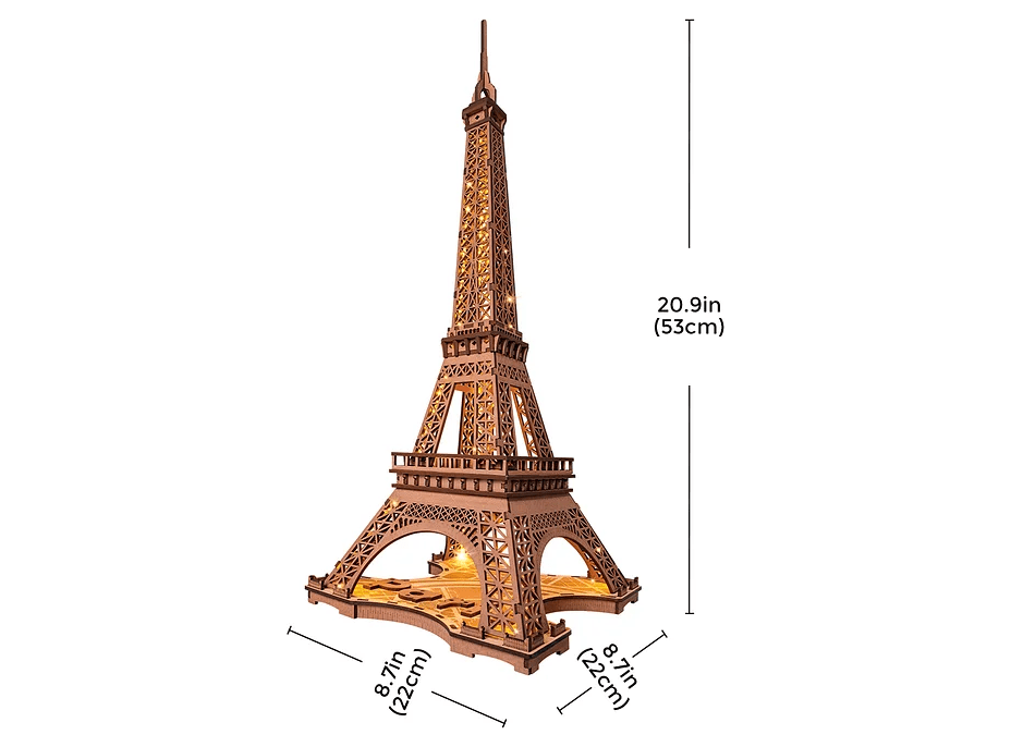 ROBOTIME Rolife Svietiace 3D drevené puzzle Noc na Eiffelovej veži 164 dielikov