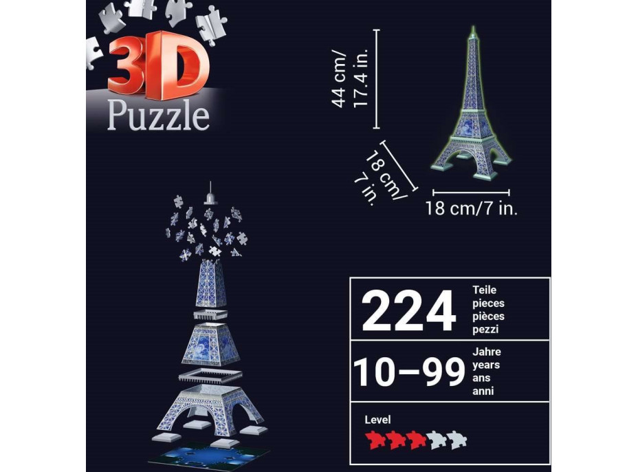 RAVENSBURGER Svietiace 3D puzzle Eiffelova veža 224 dielikov