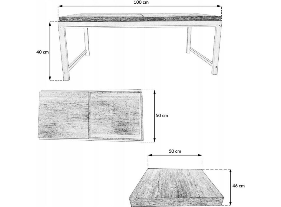 Konferenčný stolík INDUSTRIAL - 50x100 cm - dub/čierny