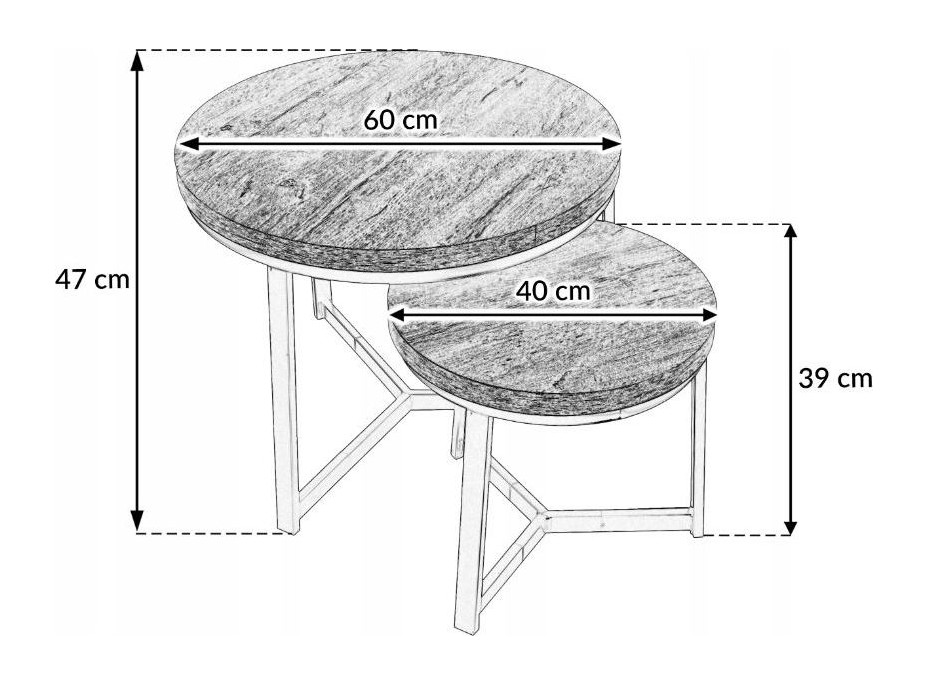 Konferenčný stolík ROUND DUO - dub/čierny - 60x47 cm