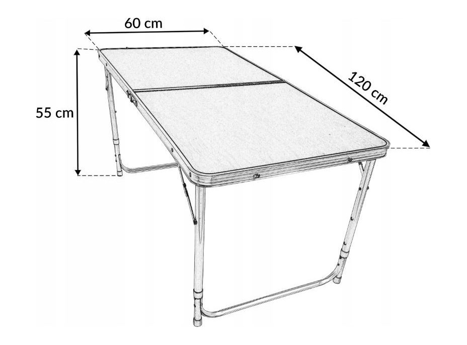 Skladací kempingový stôl s nastaviteľnou výškou 120x50x55-70 cm - šedý