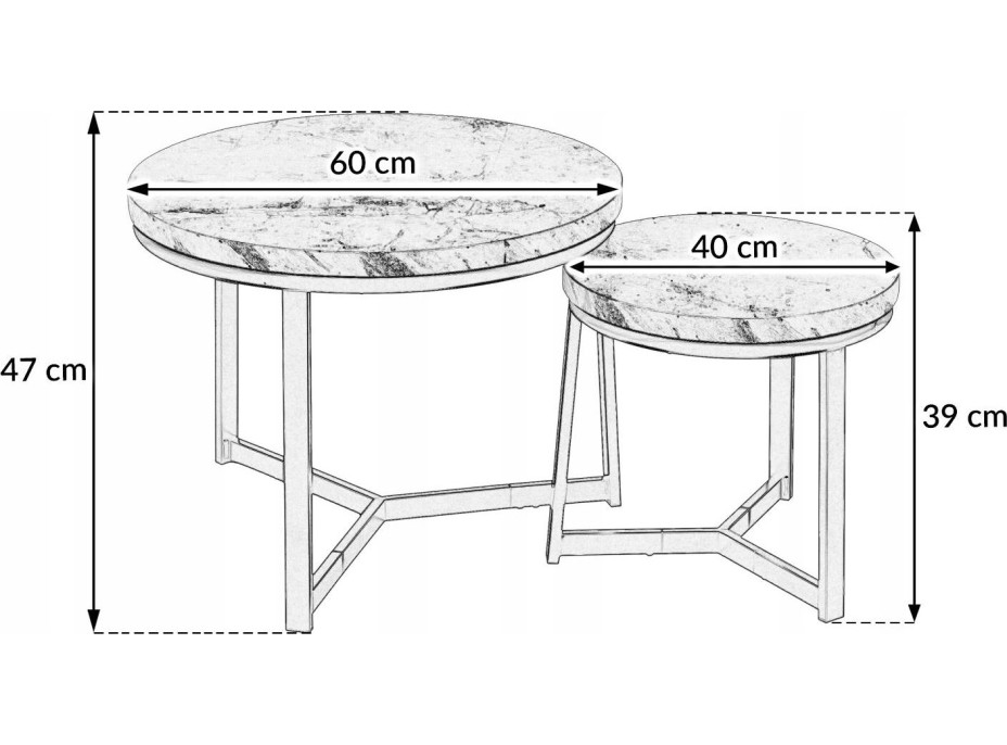 Konferenčný stolík ROUND DUO - sivý mramor/čierny - 60x47 cm