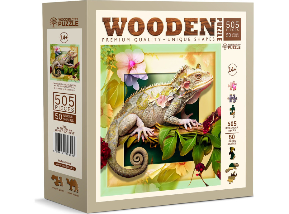 WOODEN CITY Drevené puzzle Chameleon a kvety 505 dielikov