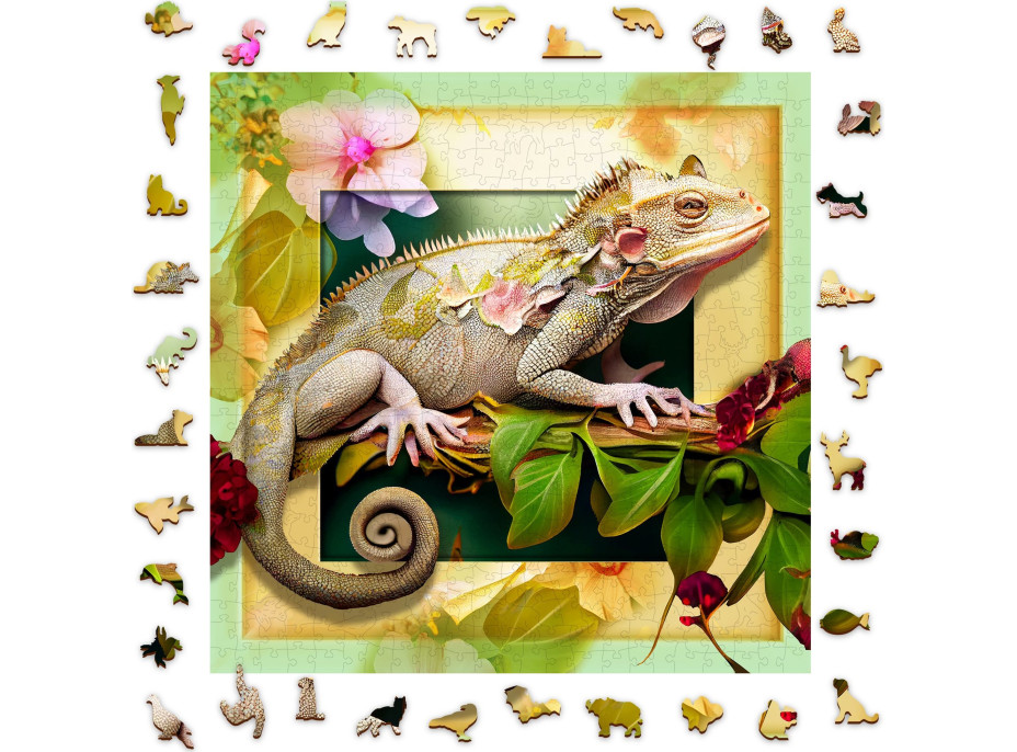 WOODEN CITY Drevené puzzle Chameleon a kvety 505 dielikov