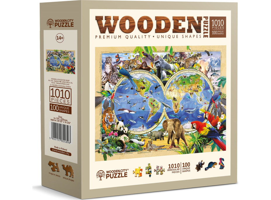 WOODEN CITY Drevené puzzle Mapa sveta zvierat 1010 dielikov