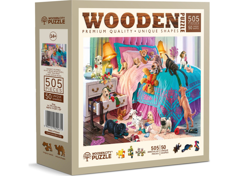 WOODEN CITY Drevené puzzle Nezbedné šteňatá 505 dielikov