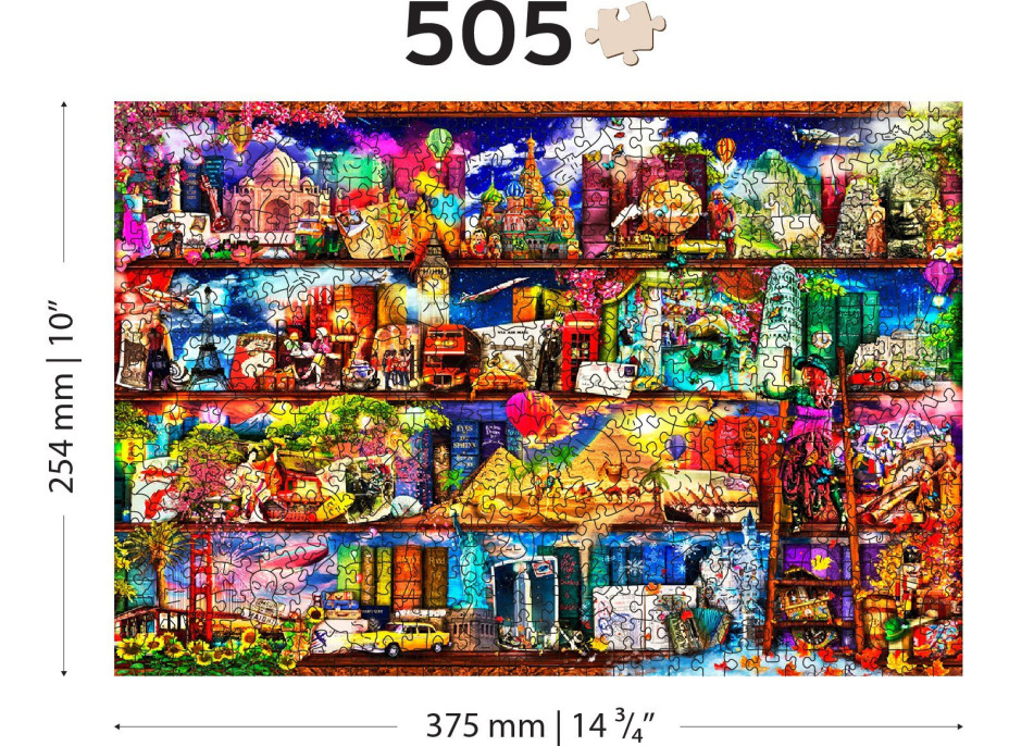 WOODEN CITY Drevené puzzle Police na knihy o cestovaní 505 dielikov