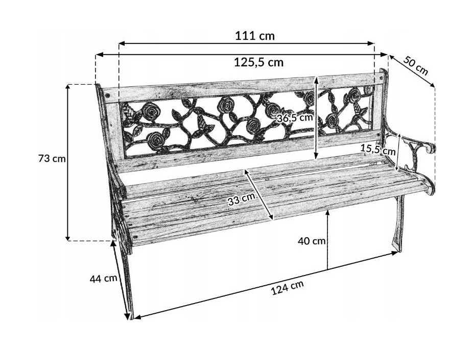 Záhradná lavička ROSES - 126x52x73, 5 cm