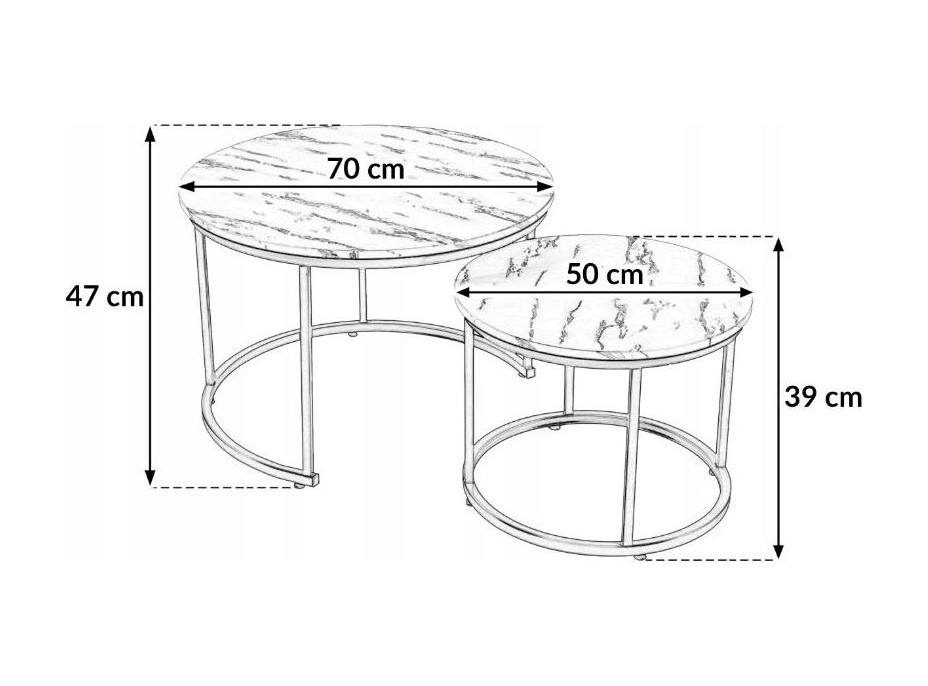 Konferenčný stolík DUO ROUND - biely mramor/zlatý - 70x47 cm