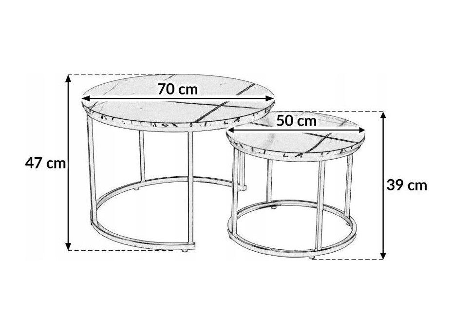 Konferenčný stolík DUO ROUND - čierny mramor/zlatý - 70x47 cm