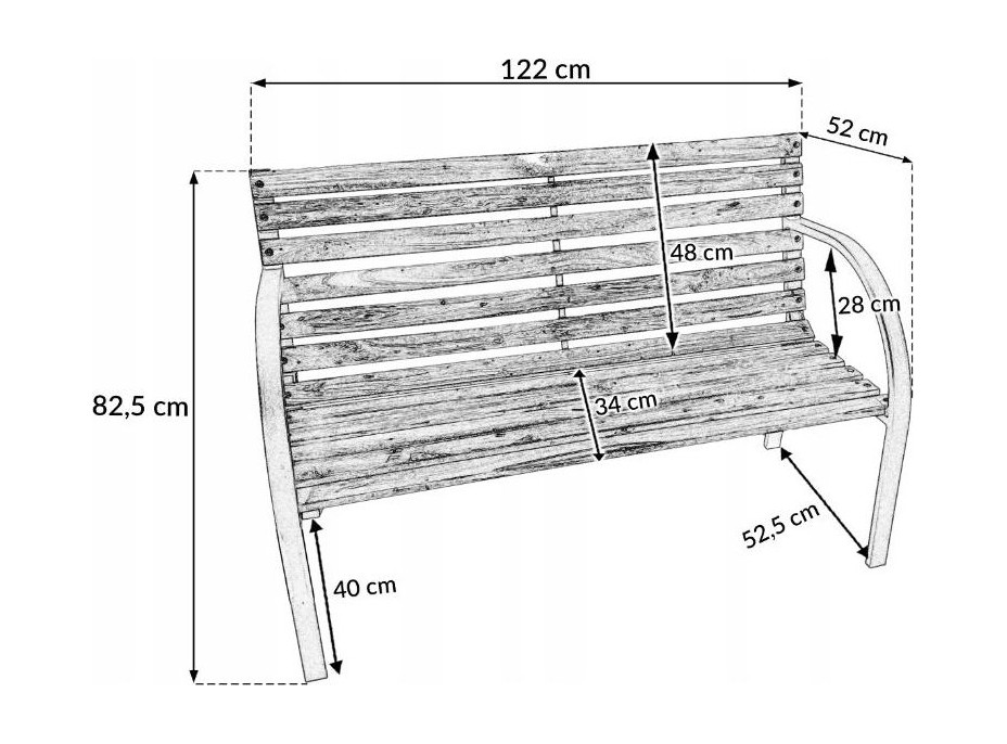 Záhradná drevená lavička 122x52x82 cm